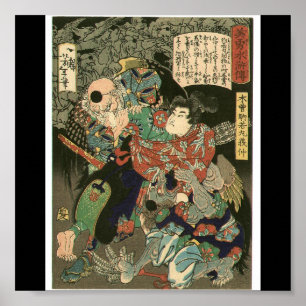 Pôster Samurai que luta Tengu, cerca de 1866
