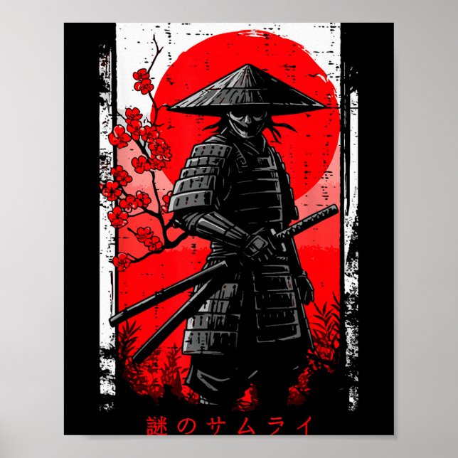 Poster Samurai Red Sun Cherry Blossoms Japanese Art Men W (Frente)