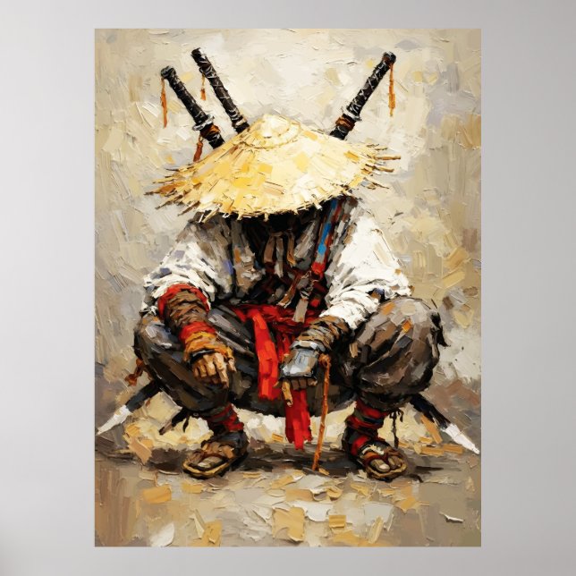 Poster Samurai Resting Palette Knife Orange Impasto (Frente)