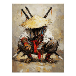 Pôster Samurai Resting Palette Knife Orange Impasto