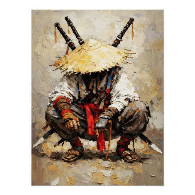 Pôster Samurai Resting Palette Knife Orange Impasto (Frente)