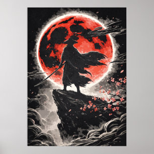 Poster Samurai Ronin na Lua Vermelha - Arte de Anime Japo