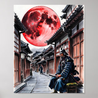 Pôster Samurai Sob a Lua de Sangue