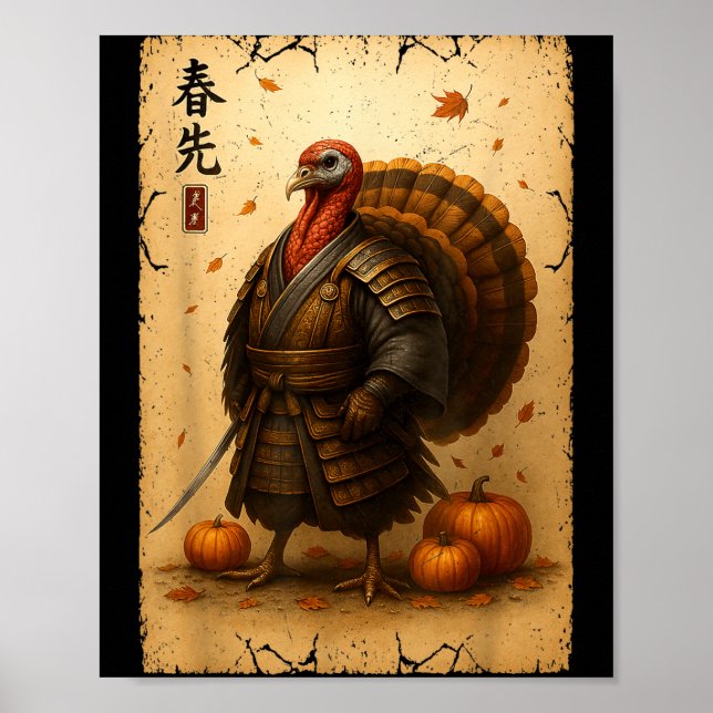 Poster Samurai Turkey Thanksgiving Japanese Warrior Anime (Frente)