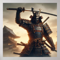 Samurai Warrior em Armadura Escura com Luz Dramáti