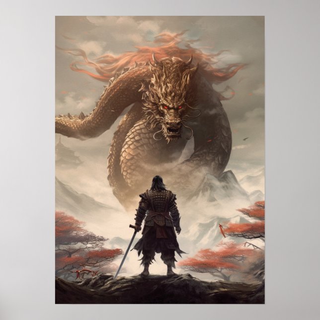 Poster Samurai Warrior vs Dragon (Frente)