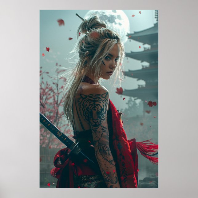 Poster Samurai woman warrior with katana — Japanese cultu (Frente)
