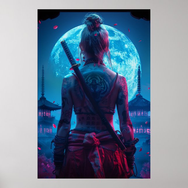 Poster Samurai woman warrior with katana — Japanese cultu (Frente)