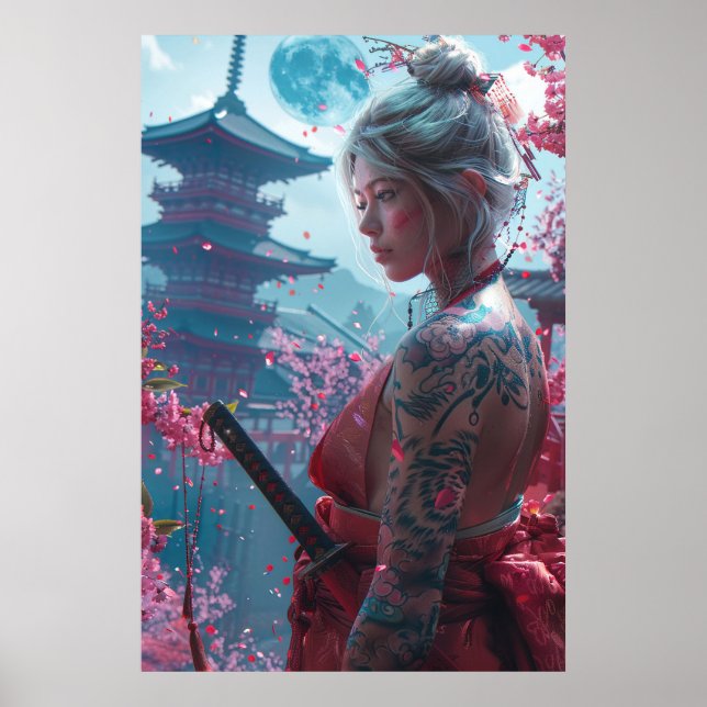 Poster Samurai woman warrior with katana — Japanese cultu (Frente)