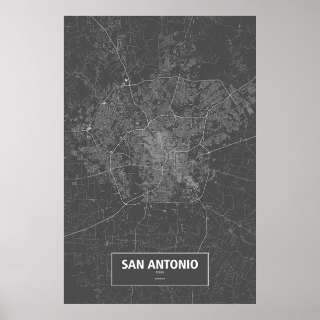 Poster San Antonio, Texas (branco no preto) (Frente)