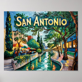 Poster San Antonio Texas Rio Walk Van Gogh Cidade Vibrant