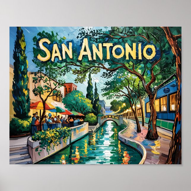 Poster San Antonio Texas River Walk Van Gogh Vibrant City (Frente)