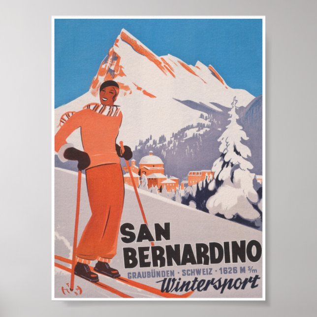 Poster San Bernardino Suiça Vintage Ski (Frente)