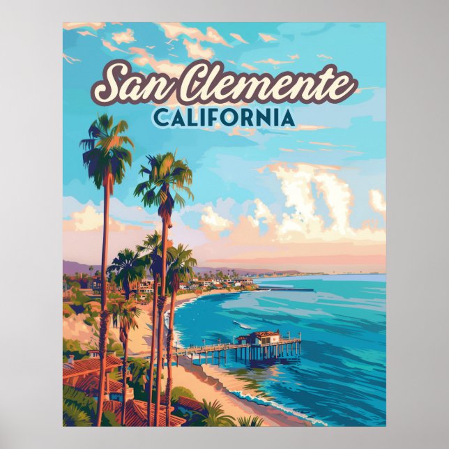 Poster San Clemente California Beach Orange County Retro (Frente)