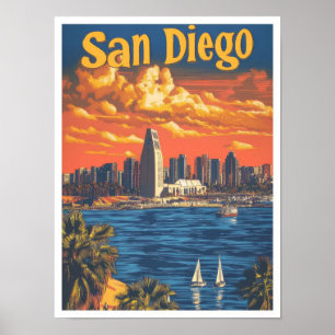 Poster San Diego Beach California Viagens vintage de Arte