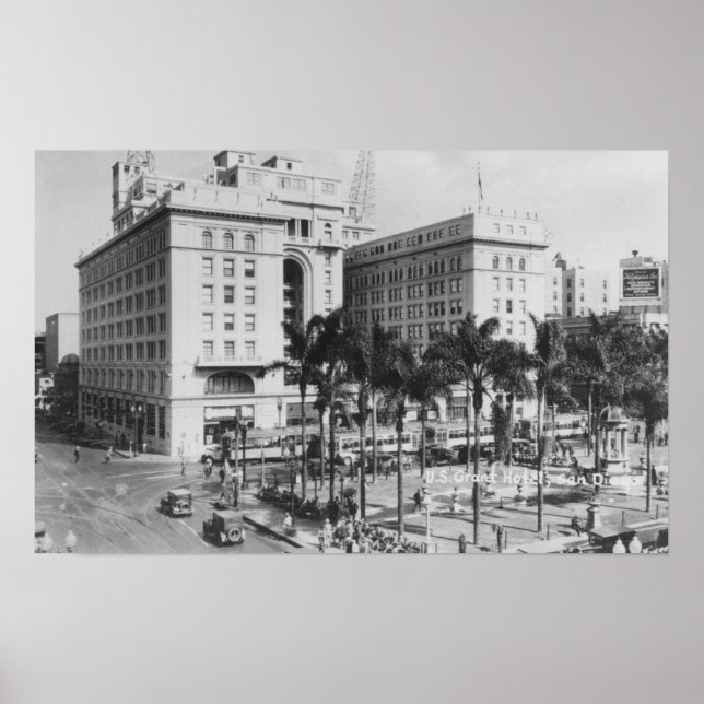 Pôster San Diego, CA City View do Hotel Grant dos EUA (Frente)