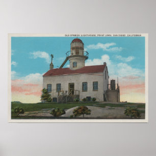 Pôster San Diego, CA - farol espanhol velho em