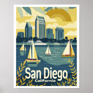 Poster San Diego CA - Ver na Viagens vintage da Baía