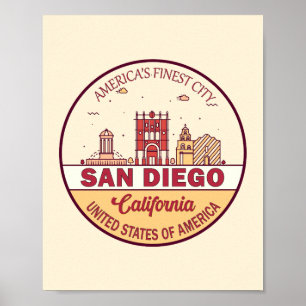 Poster San Diego California City Skyline Emblem