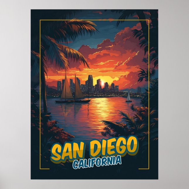 Poster San Diego, Califórnia - Estilo Vintage (Frente)