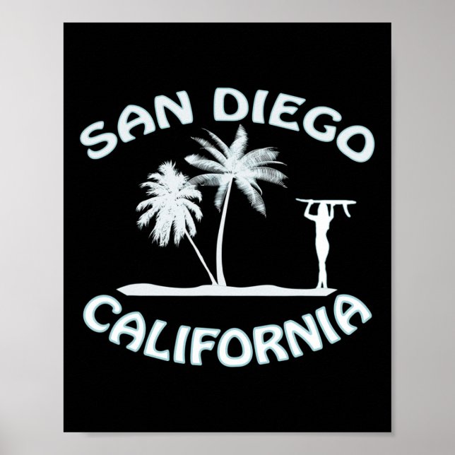 Poster San Diego California Retro Surfing Beach Surf Girl (Frente)