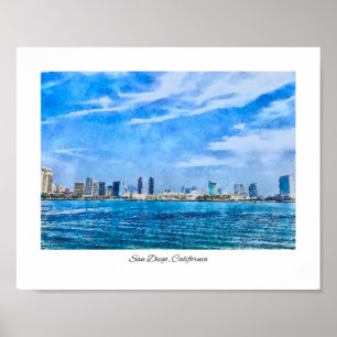 Poster San Diego California Skyline Watercolor