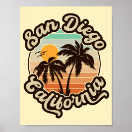 Poster San Diego California Sunset Palm Trees Souvenirs
