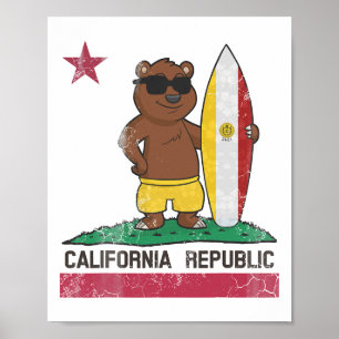 Poster San Diego Califórnia Surfista Urso Surfando Homens