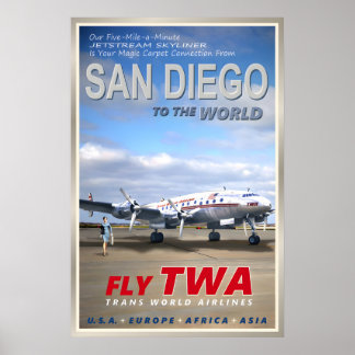 Poster San Diego Califórnia TWA Airlines Novo Original