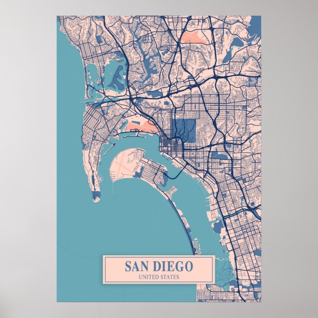 Poster San Diego - Estados Unidos Breezy City Map (Frente)