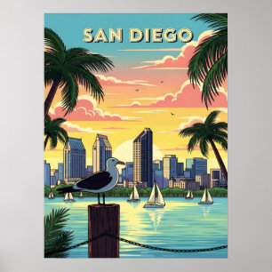 Poster San Diego, Linha do horizonte da Califórnia com ga