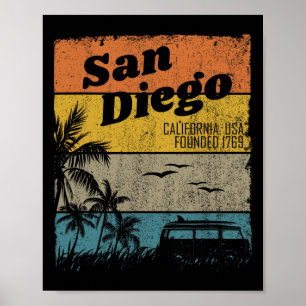 Poster San Diego Vintage Califórnia Praia Surf Retro S