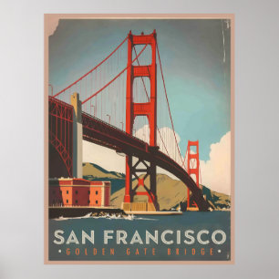 Poster San Francisco, CA - Vintage da ponte Ouro Gate