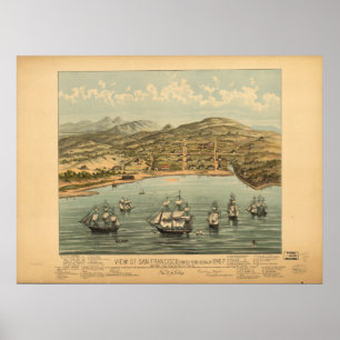 Pôster San Francisco California 1846 Panoramic Map