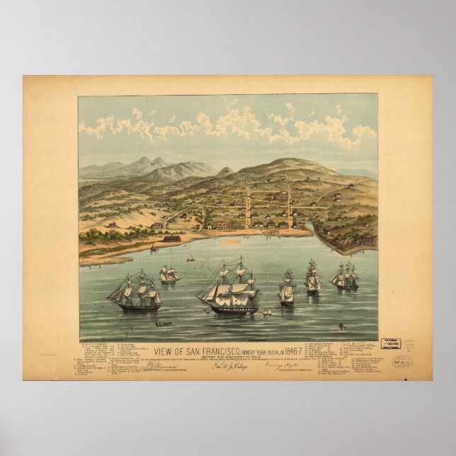 Pôster San Francisco California 1846 Panoramic Map (Frente)
