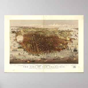 Pôster San Francisco California 1878 Panoramic Map
