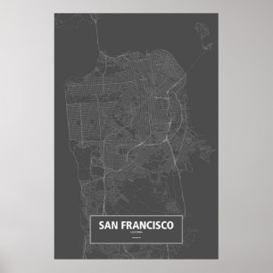 Poster San Francisco, Califórnia (branca no preto)