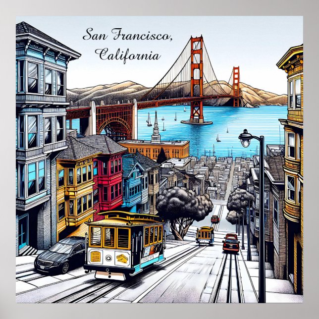 Poster San Francisco, California Quic Book Style Art (Frente)