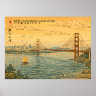 Poster San Francisco California Skyline in Japanese Ukiyo