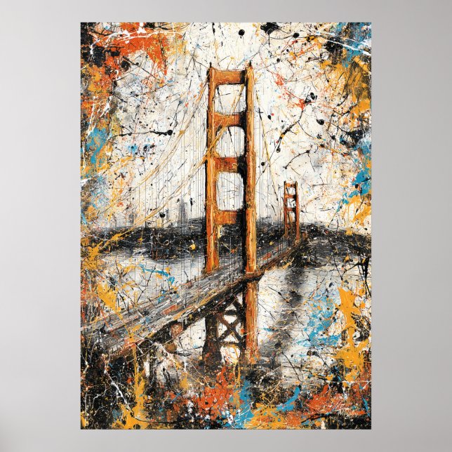 Poster San Francisco Golden Gate Abstract Drip Painting (Frente)