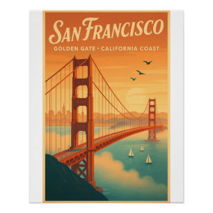Pôster San Francisco Golden Gate – Arte de Viagem Retro