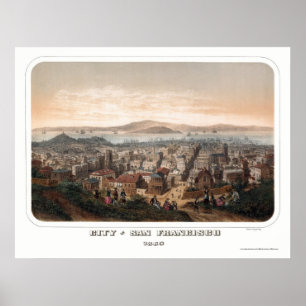 Pôster San Francisco, mapa panorâmico de CA - 1860
