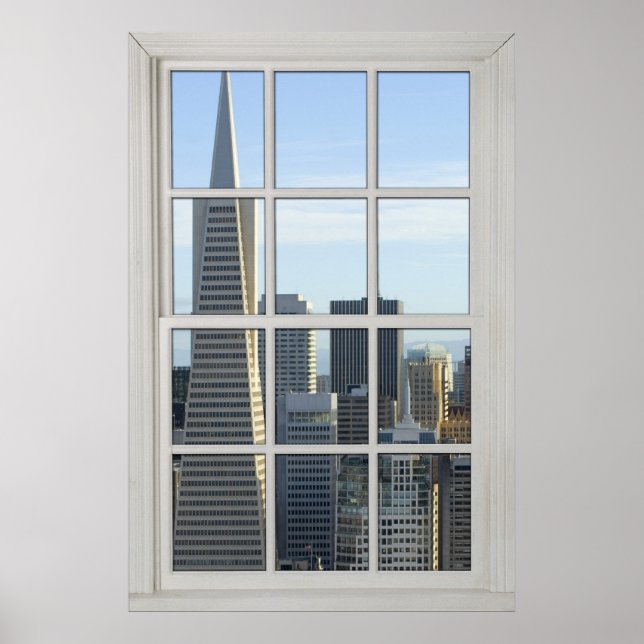 Poster San Francisco Skyline Faux - Falso Janela Branca (Frente)
