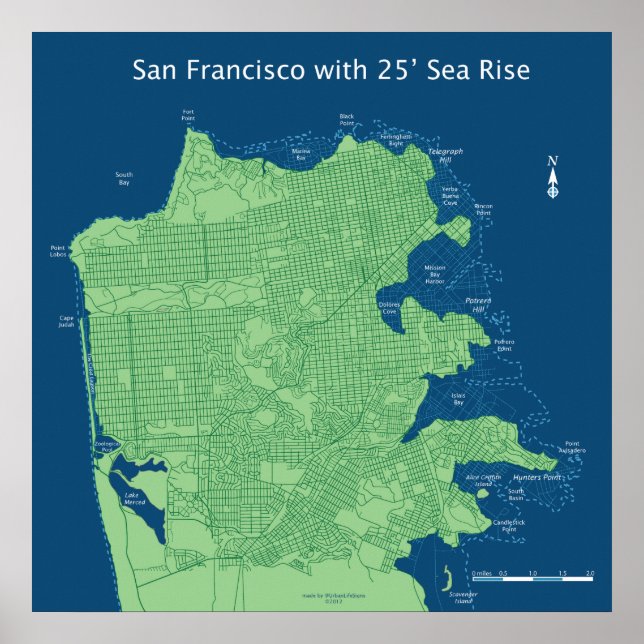 Poster San Francisco Streets with 25ft Sea Level Rise (Frente)