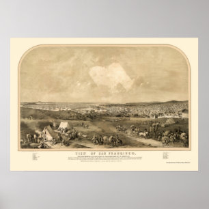 Pôster San Francsico, mapa panorâmico de CA - 1851