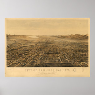 Pôster San Jose Califórnia 1875 mapas panorâmicos