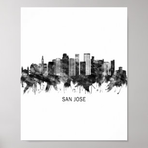 Poster San Jose California Skyline BW