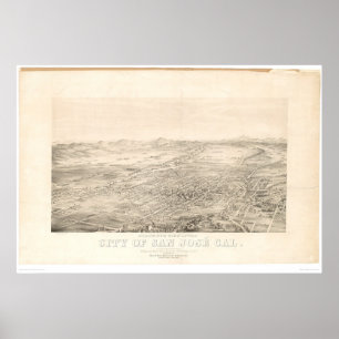 Poster San Jose, mapa panorâmico 1869 do CA (1559A)