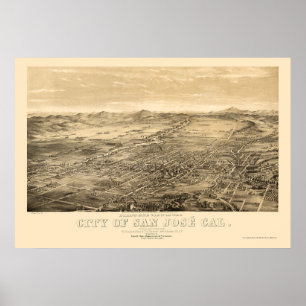 Pôster San Jose, mapa panorâmico de CA - 1869
