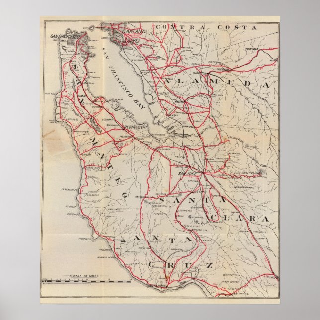 Poster San Mateo, Santa Cruz, Santa Clara, Alameda (Frente)